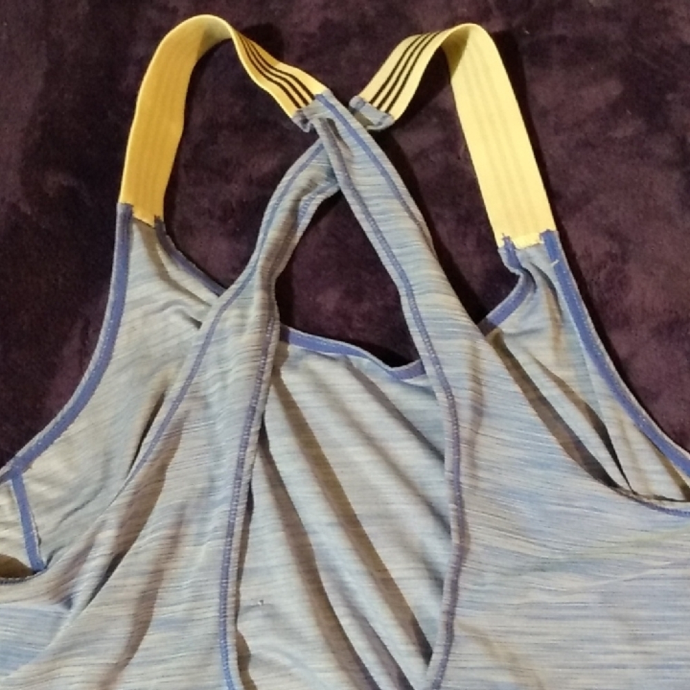 Adidas Women's Light Blue Tank with Yellow Straps - Picture 6 of 7